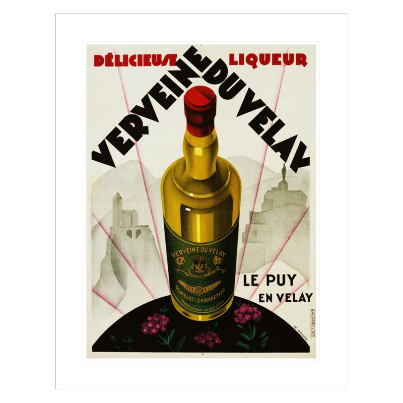 «Verveine Duvelay Liqueur», affiche de publicité par Max Ponty - estampe numérique encadrée, H 29,5 po x l 23,32 po