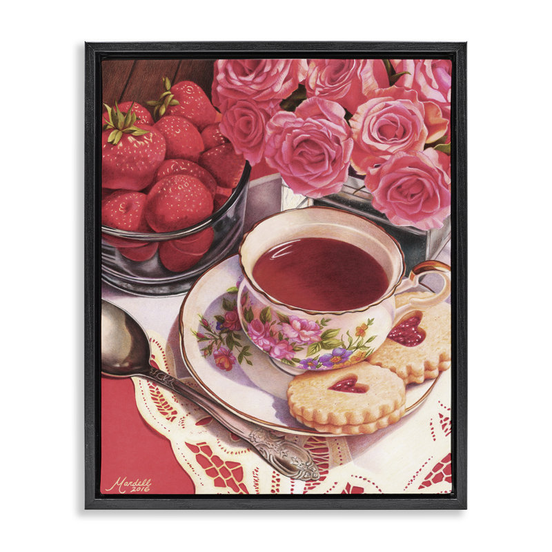 «Valentine's Day Tea», art mural encadré par Mardell Schuster, Cadre flottant noir de jais, H 31 po x l 25 po