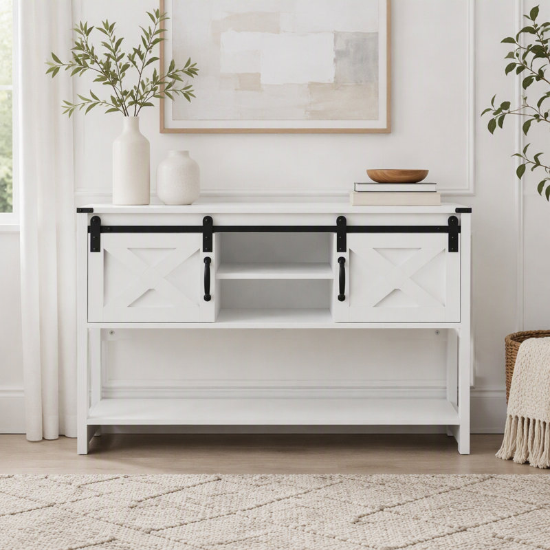Table d'entrée de ferme moderne 46 "avec rangement et porte de grange coulissante, Blanc