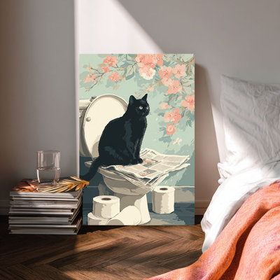 Art de la salle de bain, scène amusante de chat prêt à être accroché - salle de bain