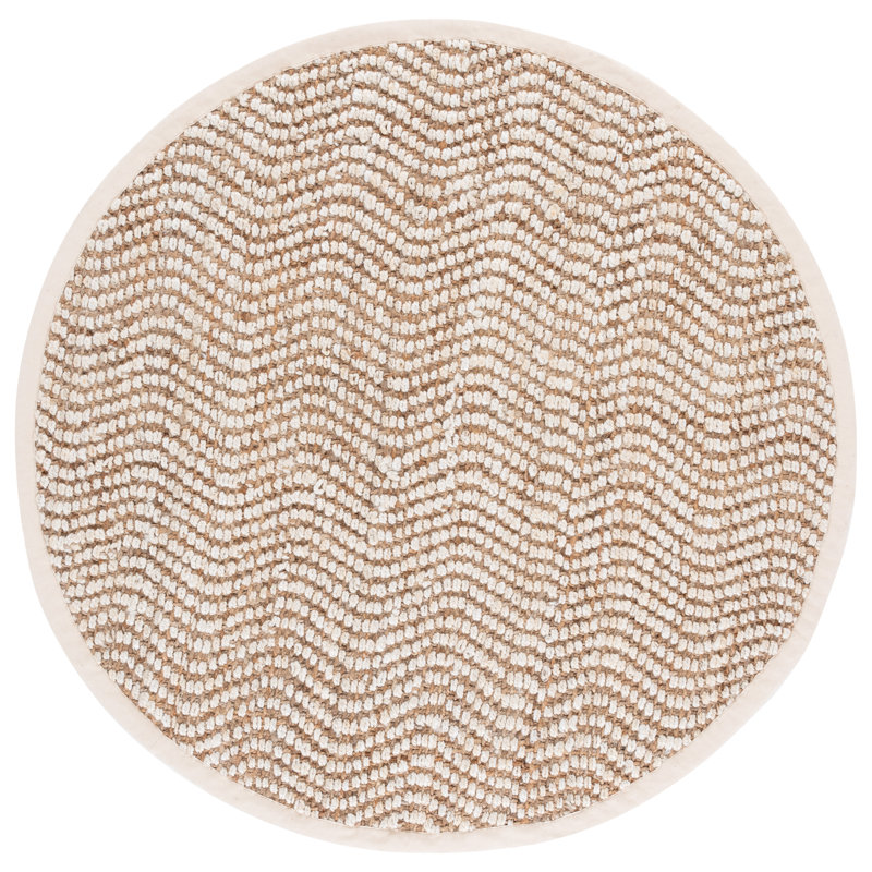 Natural Fiber Handwoven Jute Abstract Rug, Round 6'
