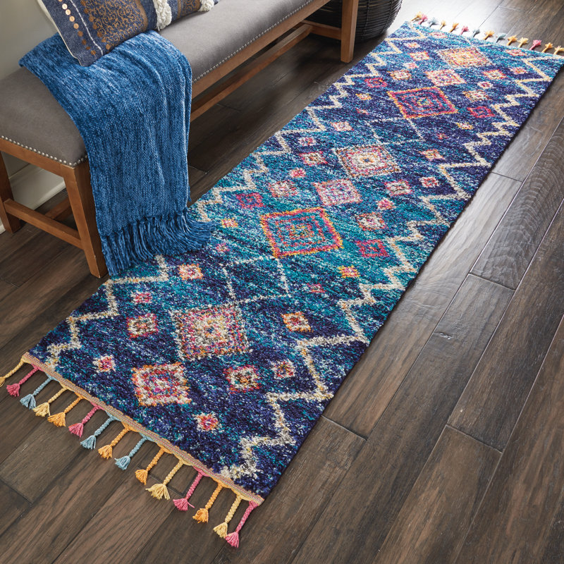 Tapis bleu marine Lucina Tribal Bohemian, Tapis de couloir 2 pi 2 po x 6 pi