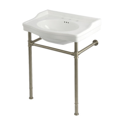 Kingston Brass Victorian 30-Inch Ceramic Console Sink with Stainless Steel Legs (8-Inch, 3-Hole)