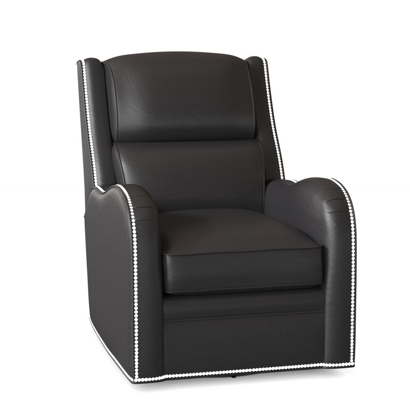 Stellan Recliner, Outsider Raven Genuine Leather, No Nailhead, Swivel Glider with Power Button