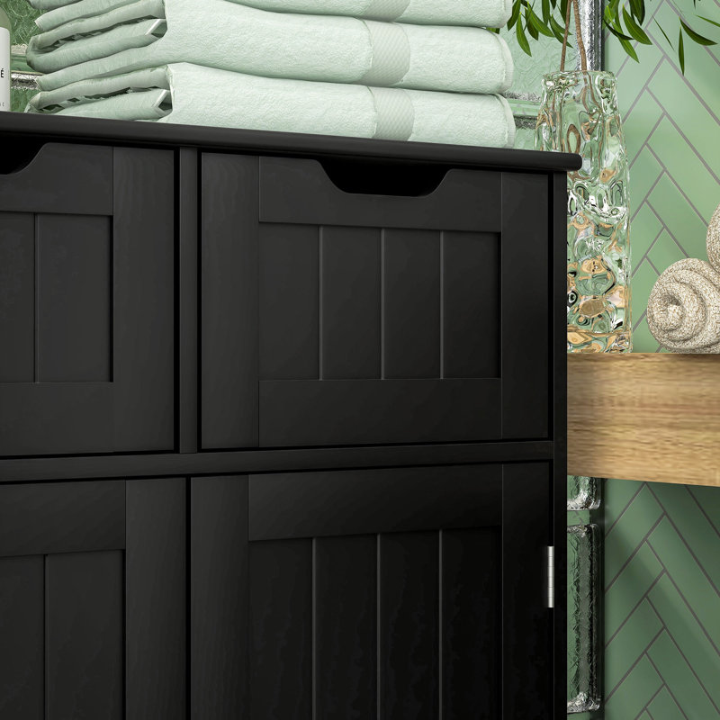 Armoire de salle de bain autoportante avec 2 tiroirs et tablette réglable, Noir, noir, noir, noir