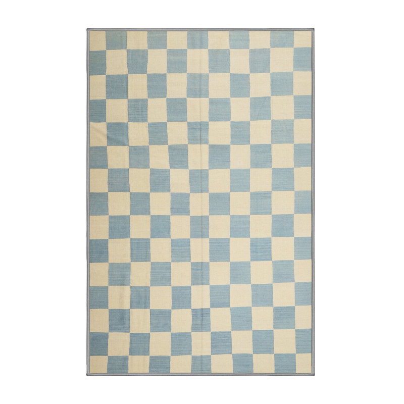 Tapis de surface bleu/crème contemporaine, Rectangle 4 pi x 6 pi