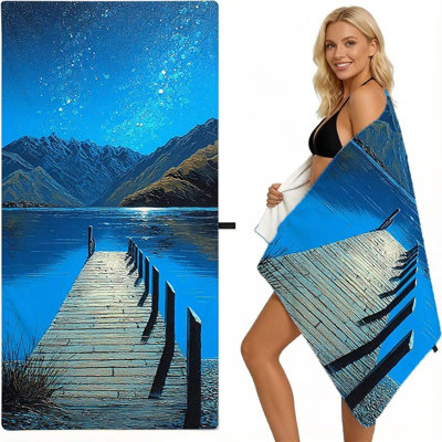 Pont en microfibre surdimensionnée, serviette de plage légère, très grande montagne, serviettes de plage, sable, piscine, gymnase, yoga, camping, femmes, plage, accessoires de plage, accessoires essentiels, cadeau de vacances, 32 po x 63 po