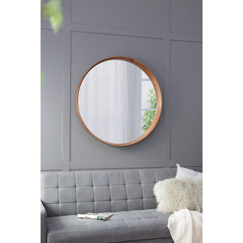 Miroir rond en bois de pin, miroir mural pour la salle de bain