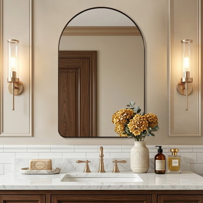 Hafsa Antique Arched Bathroom Vanity Mirror | Stainless Steel Frame