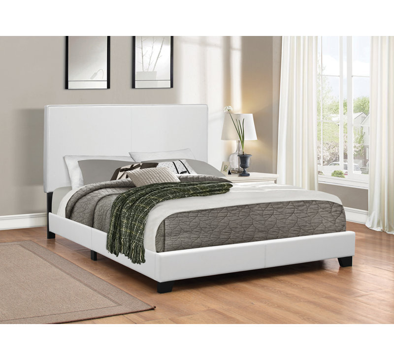 White Faux Leather Twin Upholstered Platform Bed with Headboard