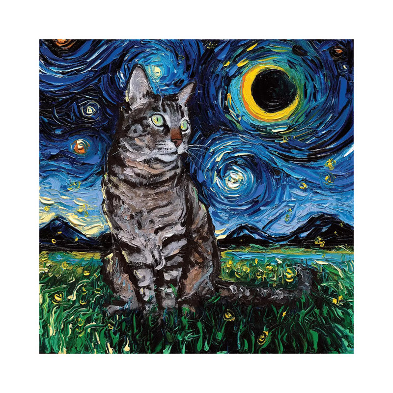 «Tiger Cat Night» par Aja Treves - reproduction d'art, Toile tendue, H 12 po x l 12 po x P 0,75 po