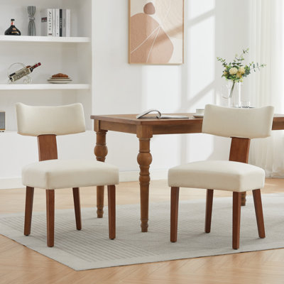 Set of 2 Modern Armless Dining Chairs with Curved Backrest Solid Wood Legs 34"H x 19.49"D x 20.47"W Beige