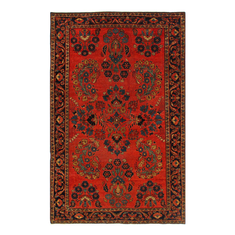 Tapis oriental rouge / noir / vert en laine / coton 4 pi 2 po x 6 pi 5 po Aleatra