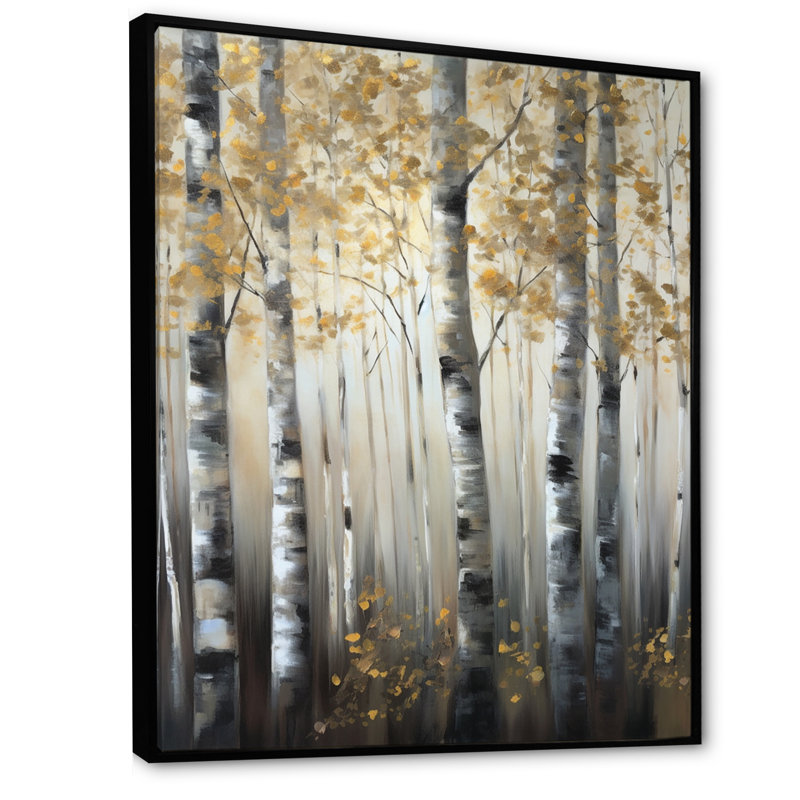 «Birch Tree Forest Wonderland V», reproduction sur toile, H 44 po x l 34 po, Cadre flottant noir