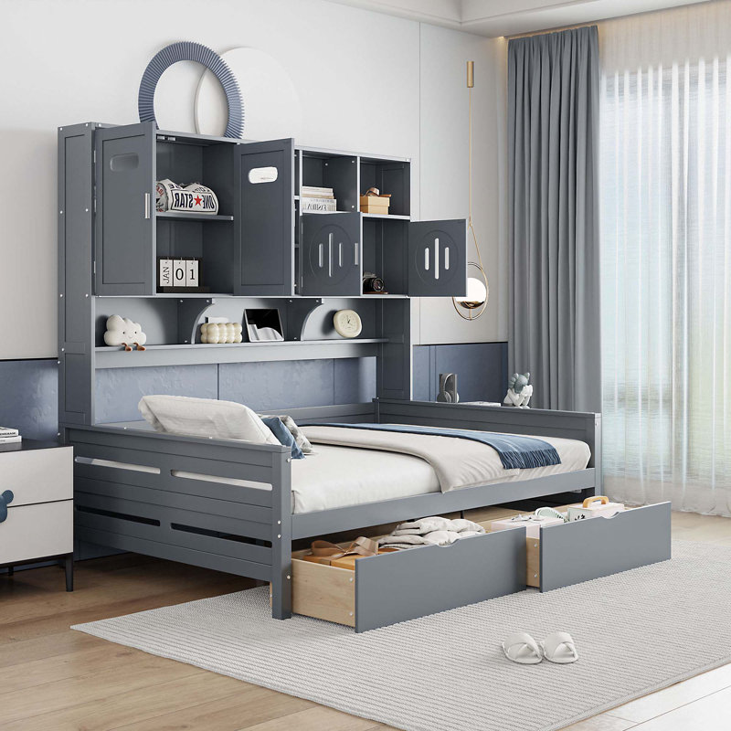 Wooden Daybed With 2 Drawers,And All-In-One Cabinet And Shelf, Gray, Full/Double