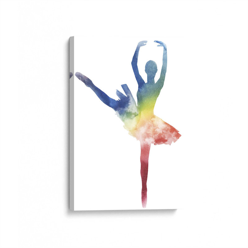 Silhouette arc-en-ciel aquarelle ballet II, H 12 po x l 8 po, Toile tendue, Toile tendue