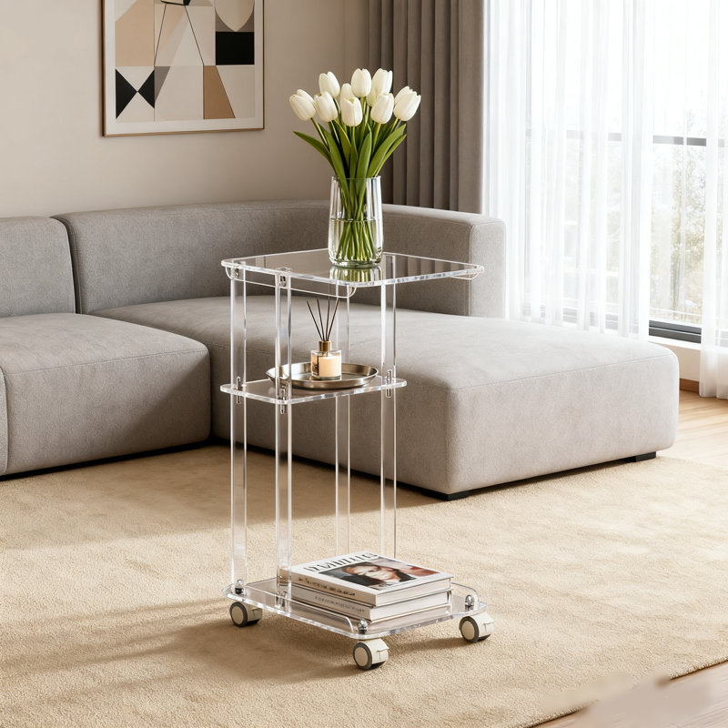 Table d'appoint rectangulaire en acrylique avec roulettes verrouillables - Table de bout moderne et durable pour le salon