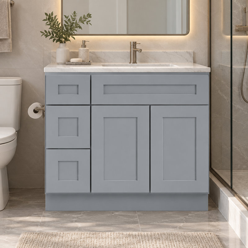 Armoire combinée avec meuble-lavabo gris Shaker 1800cabinets, 36", Tiroirs à gauche