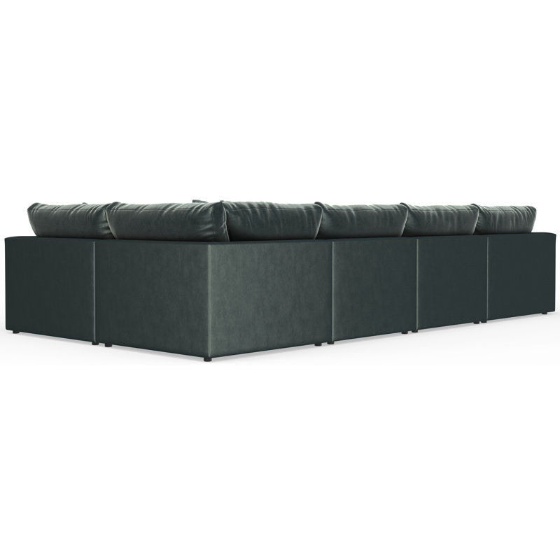 Nyrie 5-piece Modular Sectional And 1 Included Cocktail Ottoman, Green Polyester, Right Hand Facing