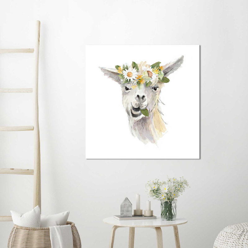 «Floral Llama III», reproduction de peinture à l'aquarelle, H 18 po x l 18 po x P 1 po, Toile tendue