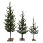 Ensemble de 3 sapins de Noël artificiels préilluminés avec lumières DEL blanc chaud, sapins clairsemés avec bases en métal