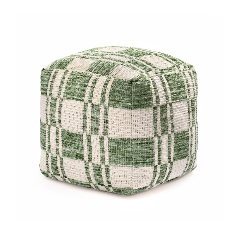 Krikor 20" Green Upholstered Pouf Ottoman, Green