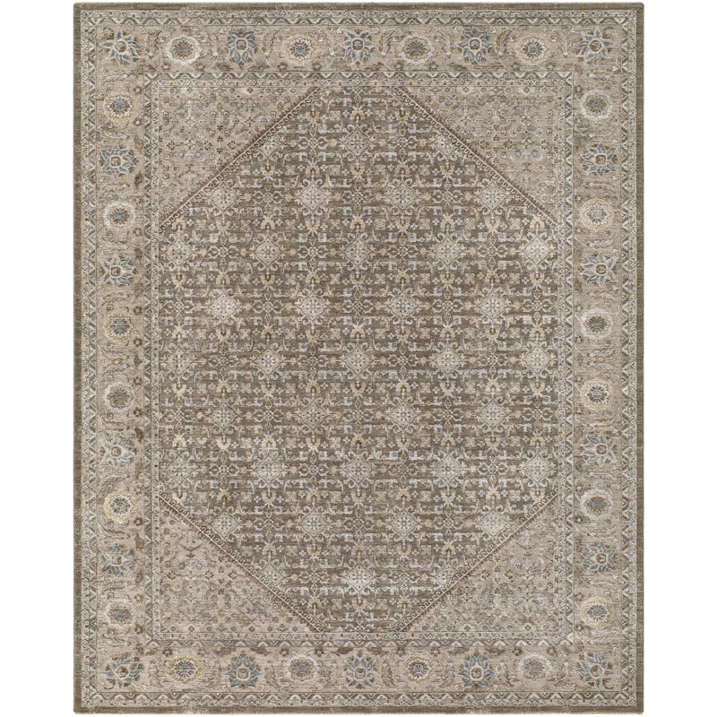 Breindel Machine Woven Rug, Rectangle 6'7" x 9', Black/Brown/Gray/Green