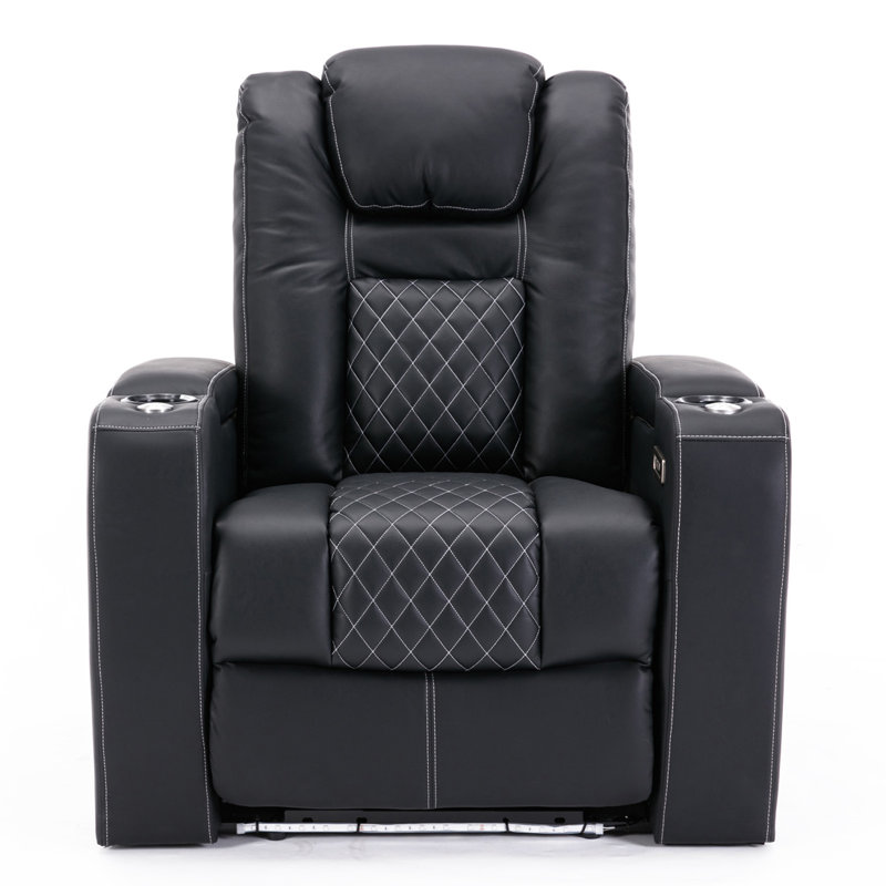 Abdulmalik Broadway 1 Seater Cinema Recliner Electric Chair, Black/White