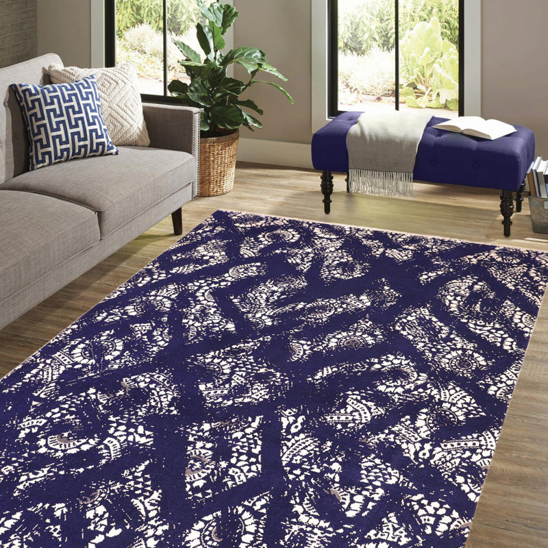 Tapis unique bleu / ivoire 8 pi 1 po x 10 pi années 2000 par Arshs Fine Rugs