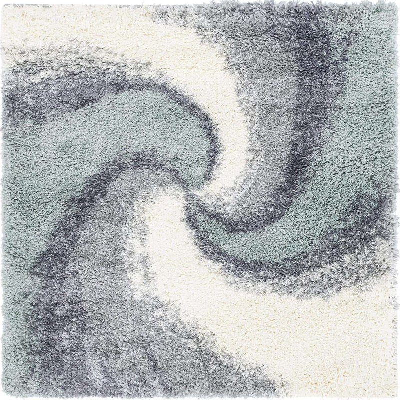 Abstract Indoor Rug, Square 4'1", Green/Gray