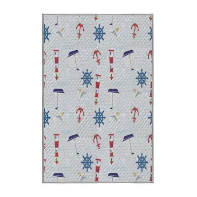 Tapis gris/bleu/rouge tissé à la machine