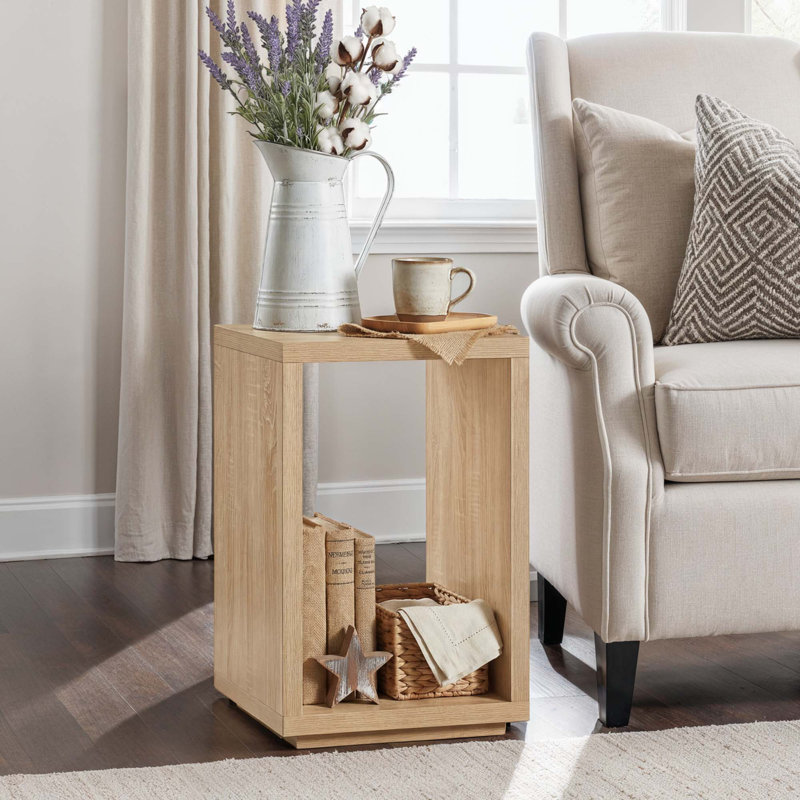 Table de bout avec rangement Jaffrey, Blanc patiné