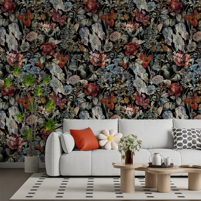Dark Vintage Botanical Floral Wallpaper Peel And Stick Roll Premium