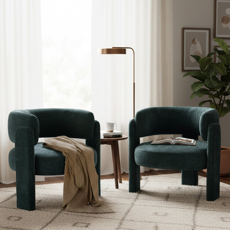 Chaise d'appoint demi-tonneau Mid-Century moderne (ensemble de 2, VERT), Vert