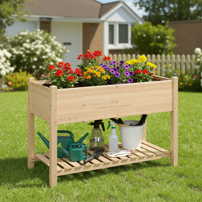 100% Solid Wood Elevated Planter, 80cm H X 119cm W X 57cm D
