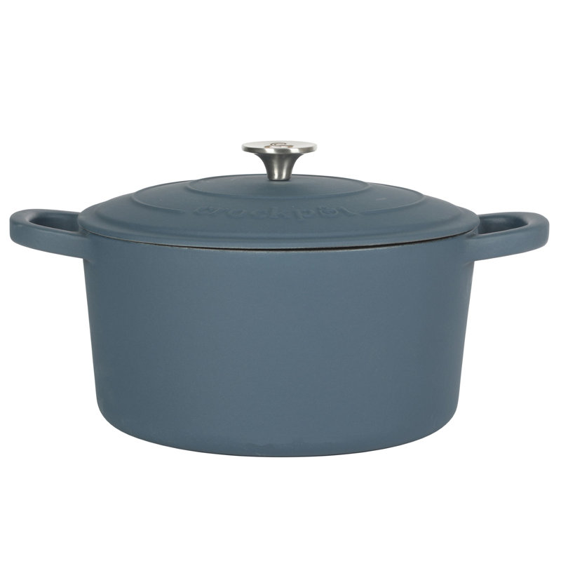 Cocotte ronde artisanale en fonte antiadhésive Crock-pot, 7 pte, Bleu marin / Argent
