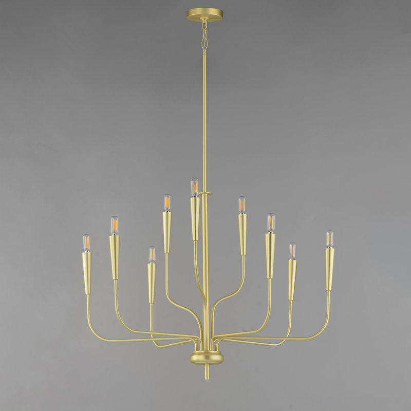 9 - Light Dimmable Classic / Traditional Chandelier, Satin Brass