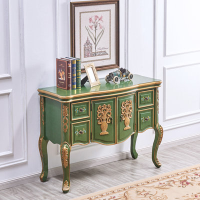Green Carved Entryway Accent Cabinet Sideboard