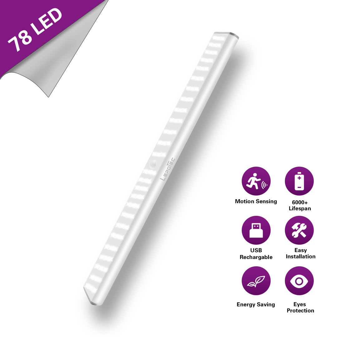 LEPOTEC 15.74Inch 78 LED Cool Wireless Rechargeable Motion Sensor Cabinet Light Lepotec