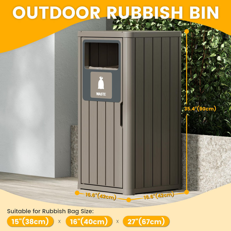 22 Gallon Waterproof Resin Outdoor Trash Can, Patio Garbage Bin for Garden, Yard, Deck