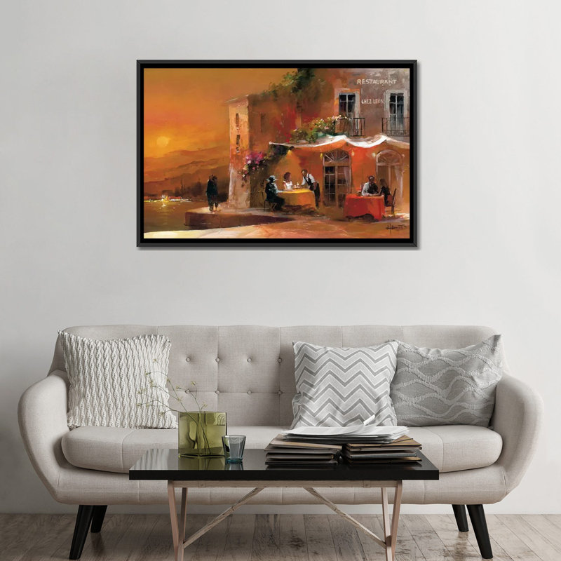 «Dinner for Two I», reproduction sur toile, H 18 po x l 26 po x P 1,5 po, Toile avec cadre noir, Pas de tapis