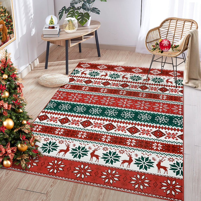 Tapis lavable Christmas Christmas, Rouge, Rectangle 9 pi x 12 pi