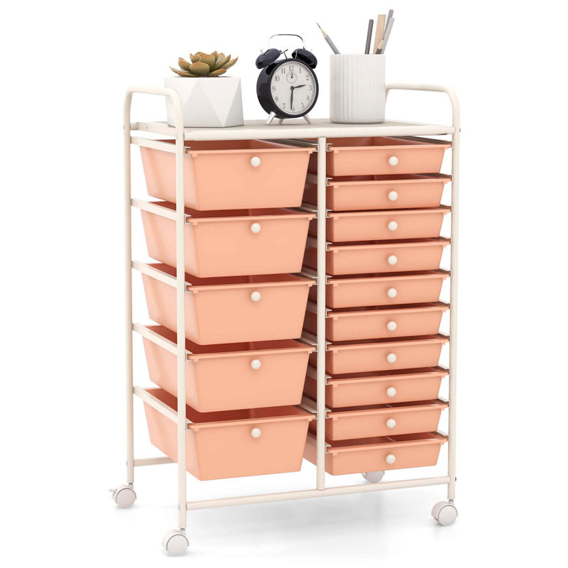 Rebrilliant 15 Drawer Rolling Organizer Cart Utility Storage Tools Scrapbook Paper Multi-use, Peach Fuzz