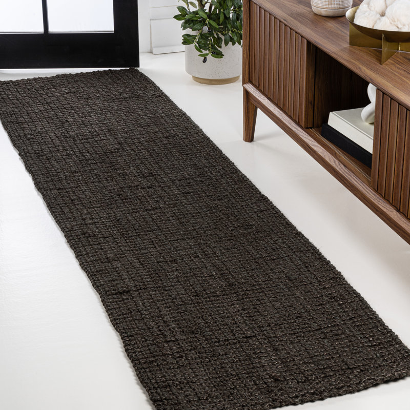 Dropati Pata Hand Woven Chunky Jute Brown Rug, Runner 2'2" x 8'