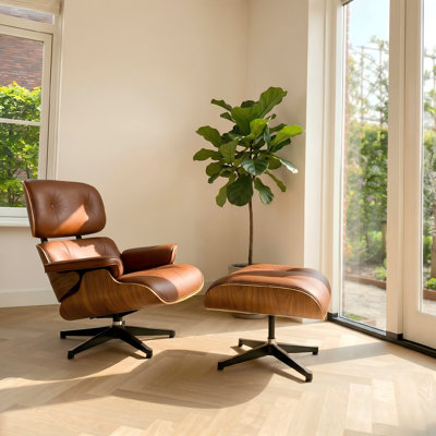 Mid Century Chaise Lounge Chair With Ottoman, Top Grain Leather Classic Design, Modern Accent Chair With Heavy Duty Base For Living Room Study Office
