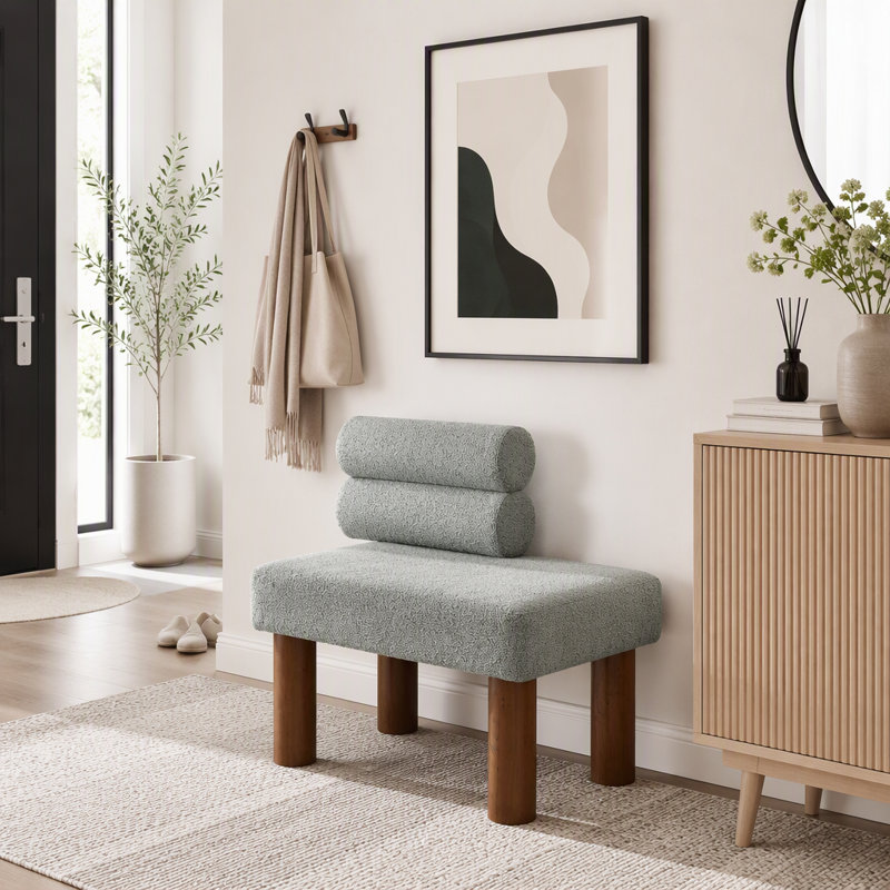 Boucle Upholstered Bench, Vert