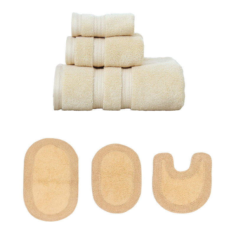 Brunk Collection 100% Soft Cotton 3 Pc Towel Set & 3 Pc Bath Rug Set, (Set of 6), Yellow