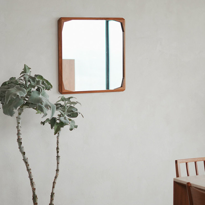 Square Solid Wood Manufactured Wood Wall Mirror