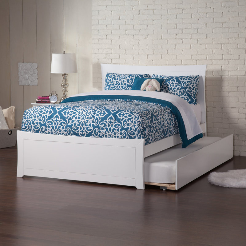 Ralls Solid Wood Platform Bed with Matching Footboard and Trundle, White, Full