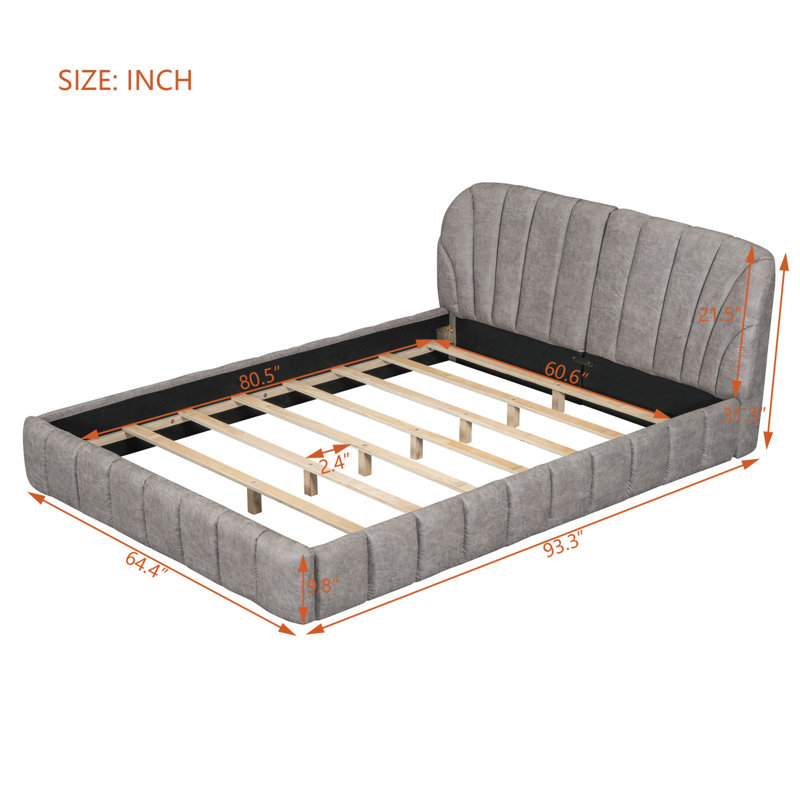 Queen Size Upholstered Platform Bed Frame, Gray